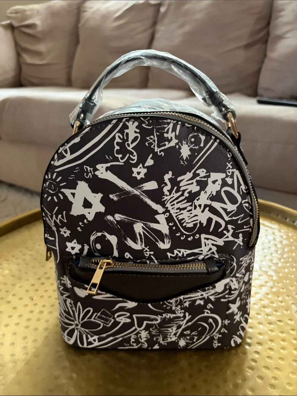 Grey & White Graffiti Mini Backpack - Women Bags